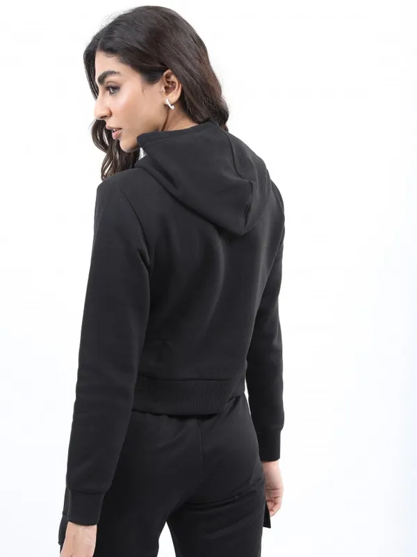  Ketch Women Black Solid Pullover Hood Sweatshirts
