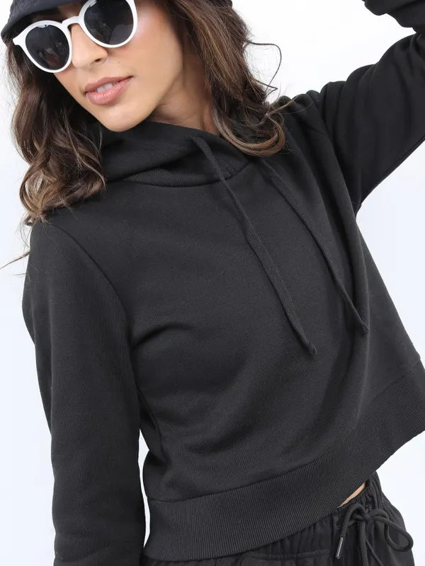  Ketch Women Black Solid Pullover Hood Sweatshirts