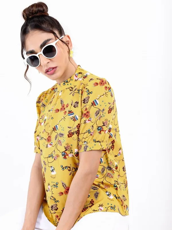  Ketch Women Yellow Printed Regular Tops