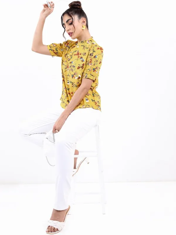  Ketch Women Yellow Printed Regular Tops