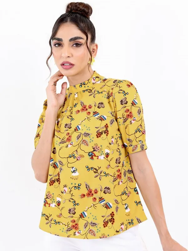  Ketch Women Yellow Printed Regular Tops