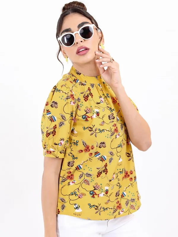  Ketch Women Yellow Printed Regular Tops