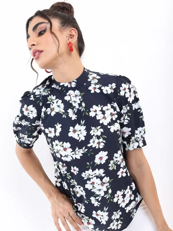  Ketch Women Navy Blue Printed Regular Tops