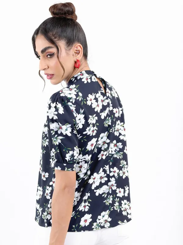  Ketch Women Navy Blue Printed Regular Tops