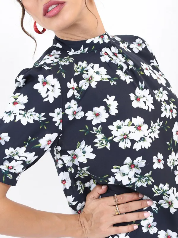  Ketch Women Navy Blue Printed Regular Tops