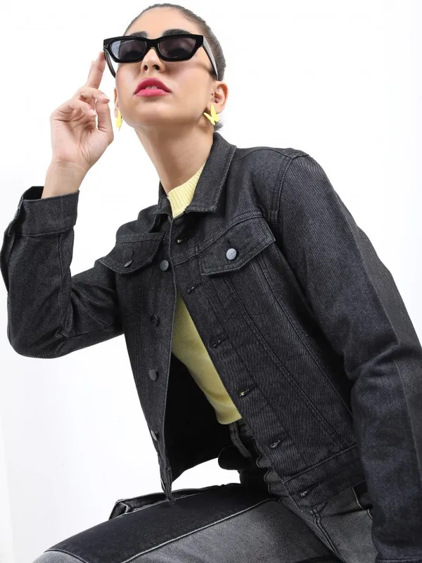  Ketch Women Black Denim Jacket Jackets