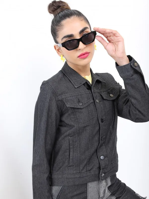  Ketch Women Black Denim Jacket Jackets