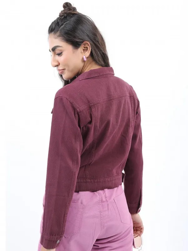  Ketch Women Maroon Denim Jacket Jackets