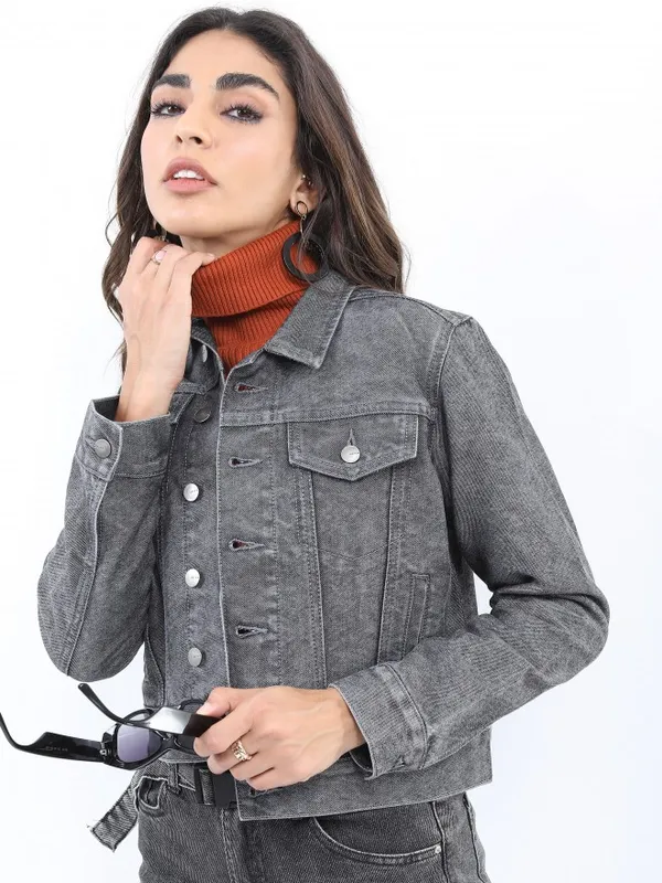 Ketch Women Grey Denim Jacket