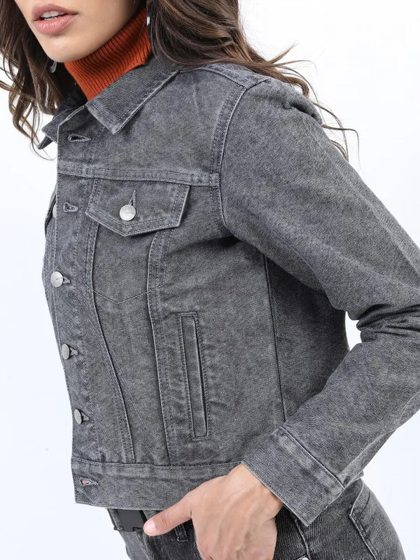 Ketch Women Grey Denim Jacket