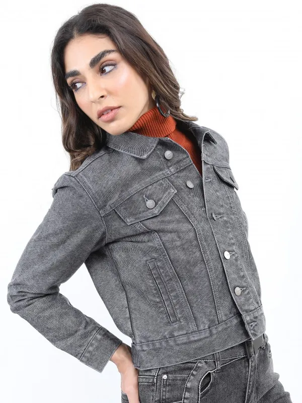 Ketch Women Grey Denim Jacket