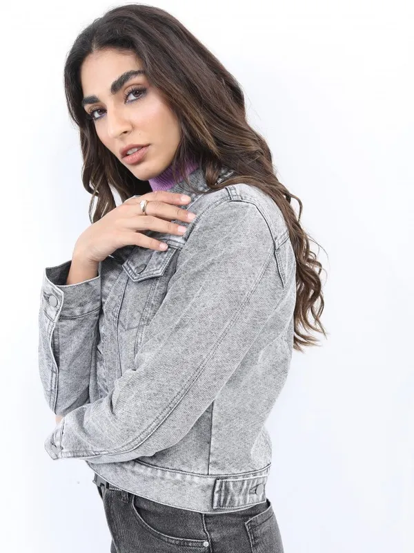 Ketch Women Grey Denim Jacket