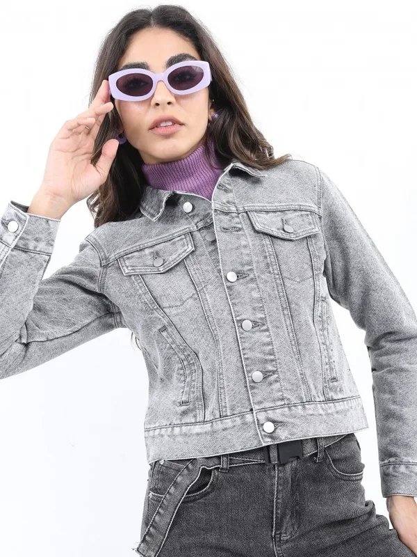 Ketch Women Grey Denim Jacket