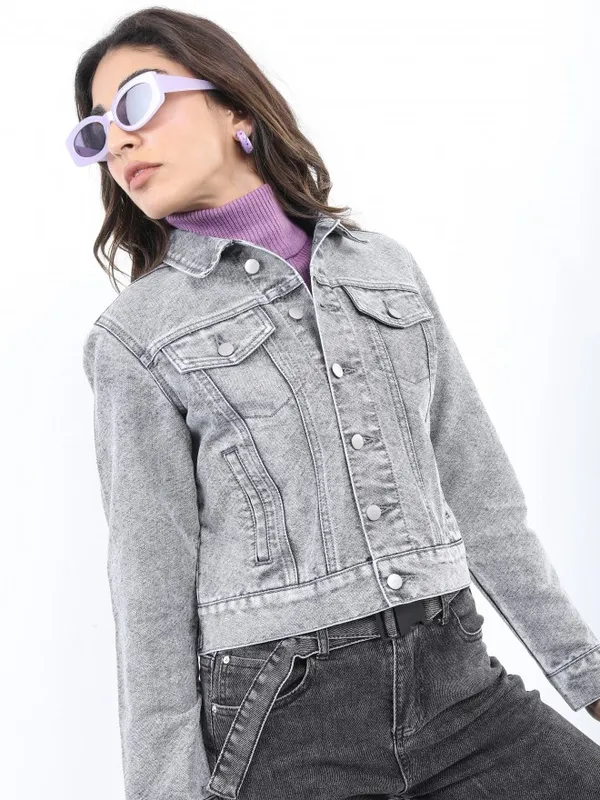 Ketch Women Grey Denim Jacket