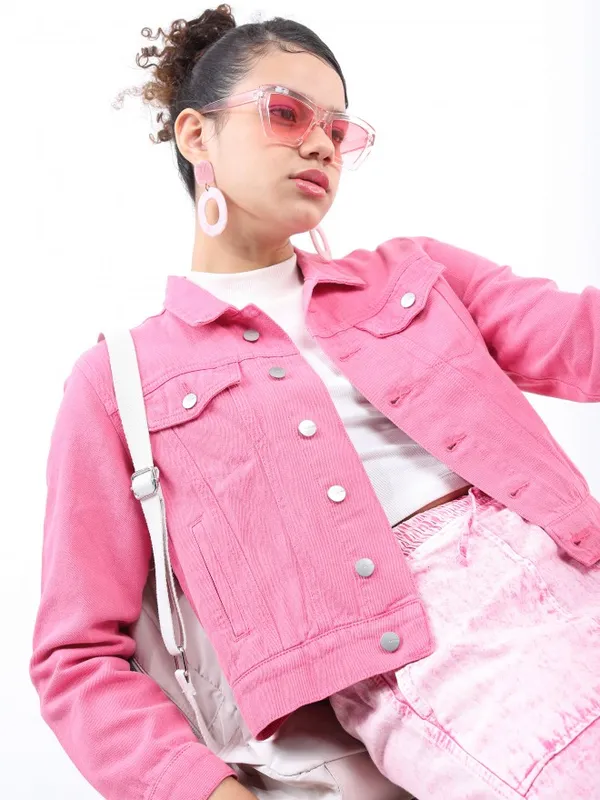  Ketch Women Pink Denim Jacket Jackets
