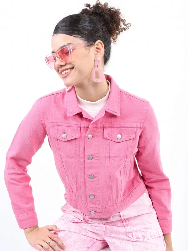  Ketch Women Pink Denim Jacket Jackets