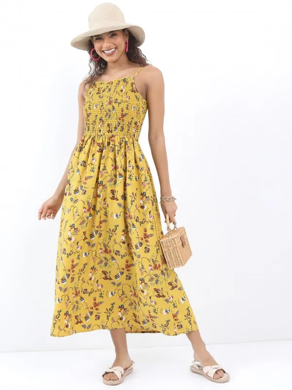  Ketch Women Yellow Printed Fit And Flare Dresses