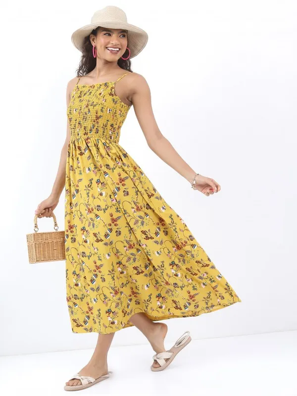  Ketch Women Yellow Printed Fit And Flare Dresses