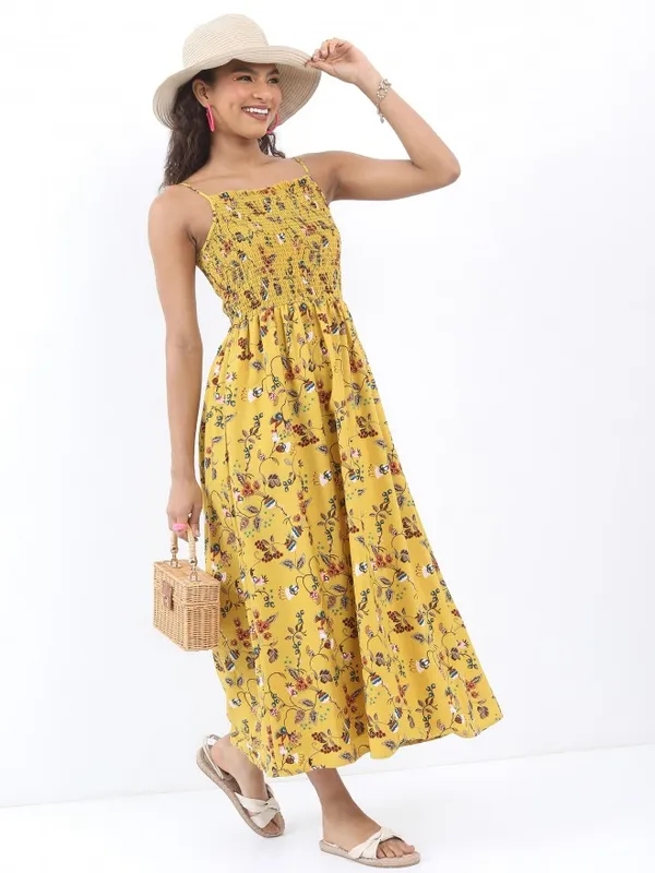  Ketch Women Yellow Printed Fit And Flare Dresses