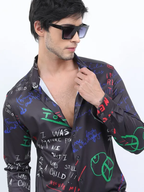  Ketch Men Black Printed Slim Fit Casual Shirts
