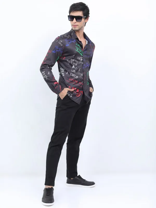  Ketch Men Black Printed Slim Fit Casual Shirts