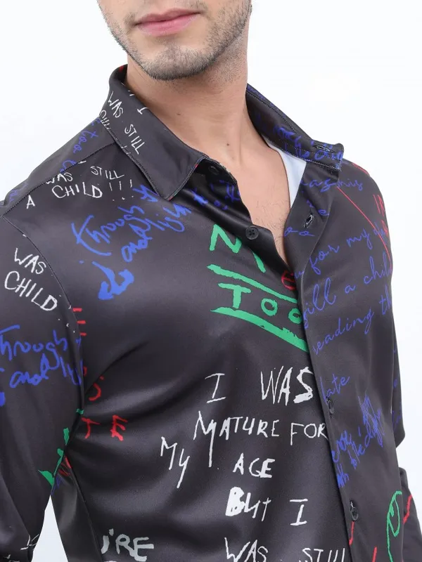  Ketch Men Black Printed Slim Fit Casual Shirts