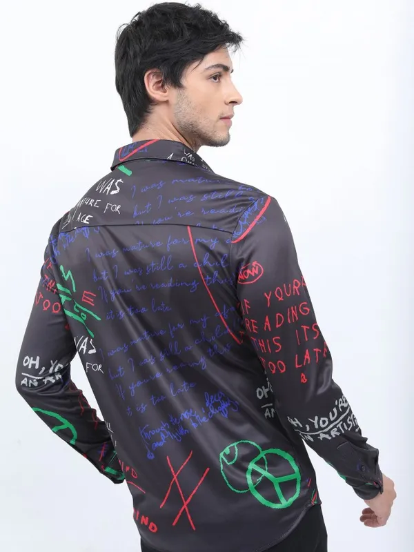  Ketch Men Black Printed Slim Fit Casual Shirts