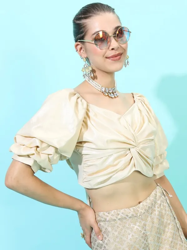  Vishudh Women Cream Solid Regular Tops
