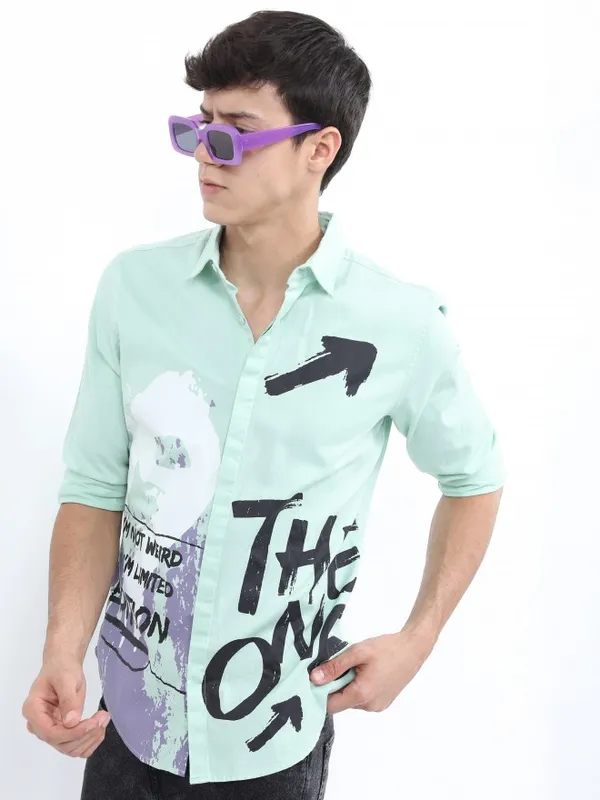  Ketch Men Green Printed Slim Fit Casual Shirts