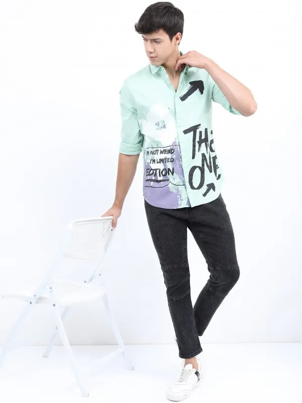  Ketch Men Green Printed Slim Fit Casual Shirts