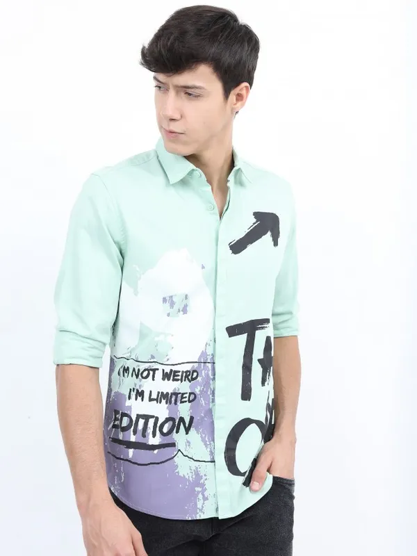  Ketch Men Green Printed Slim Fit Casual Shirts