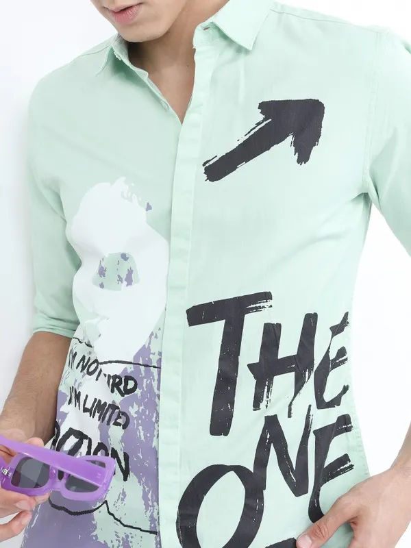  Ketch Men Green Printed Slim Fit Casual Shirts