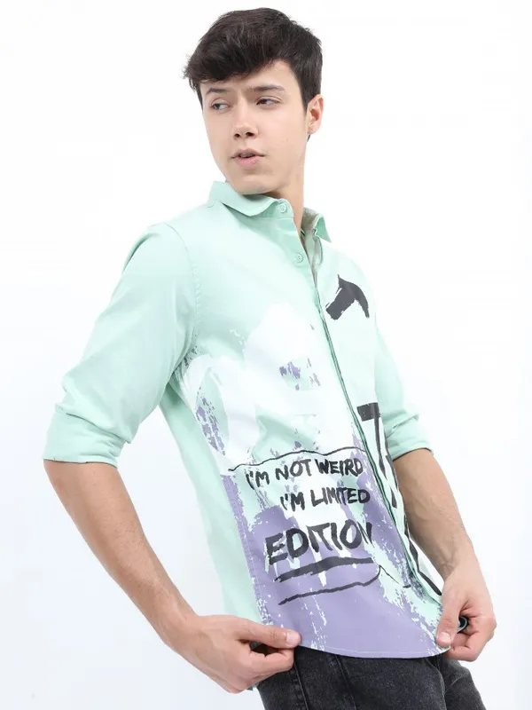  Ketch Men Green Printed Slim Fit Casual Shirts