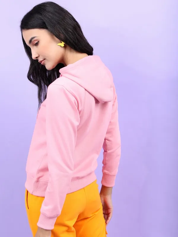  Tokyo Talkies Women Pink Printed Pullover Hood Sweatshirts