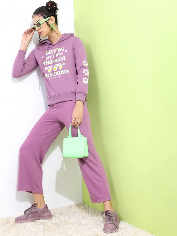  Tokyo Talkies Women Mauve Printed Pullover Hood Sweatshirts