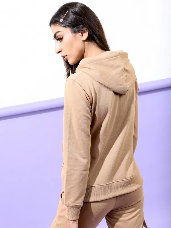  Tokyo Talkies Women Beige Printed Pullover Hood Sweatshirts