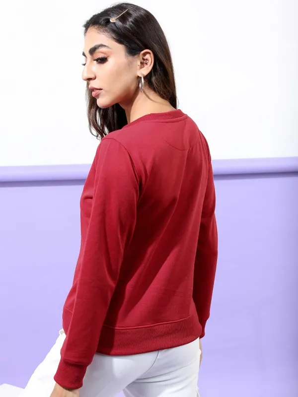  Tokyo Talkies Women Maroon Printed Pullover Round Neck Sweatshirts