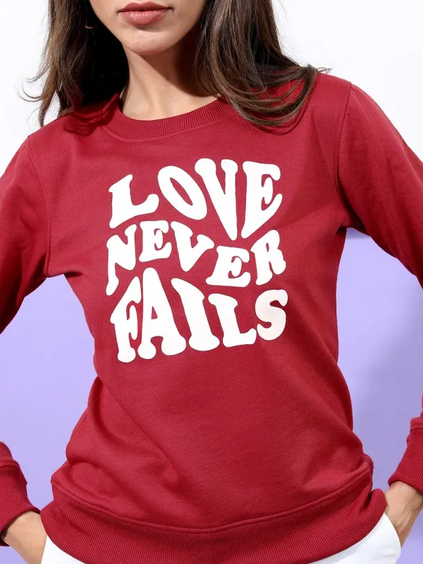  Tokyo Talkies Women Maroon Printed Pullover Round Neck Sweatshirts