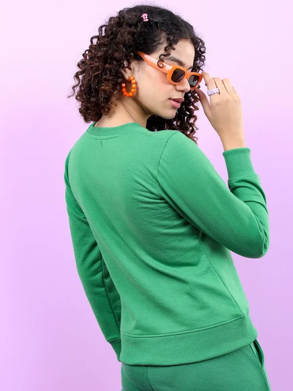 Tokyo Talkies Women Green Printed Pullover Round Neck Sweatshirts