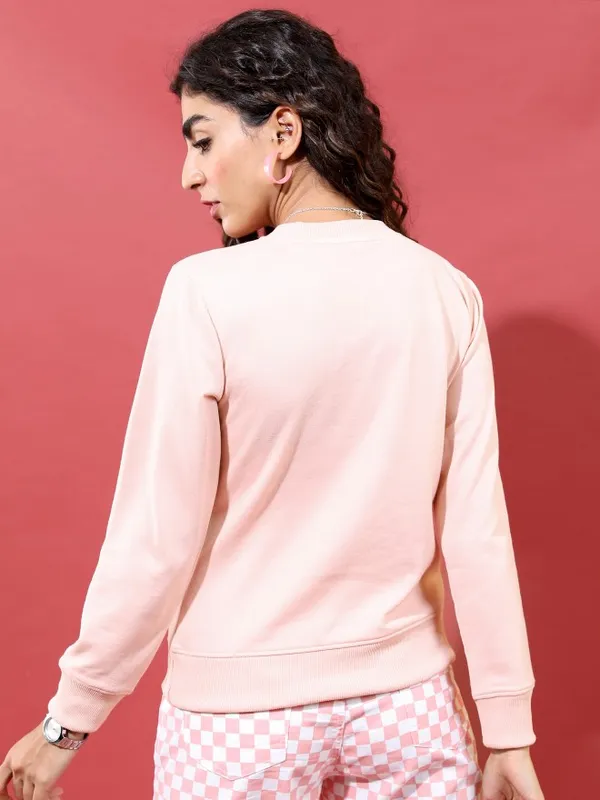  Tokyo Talkies Women Pink Printed Pullover Round Neck Sweatshirts