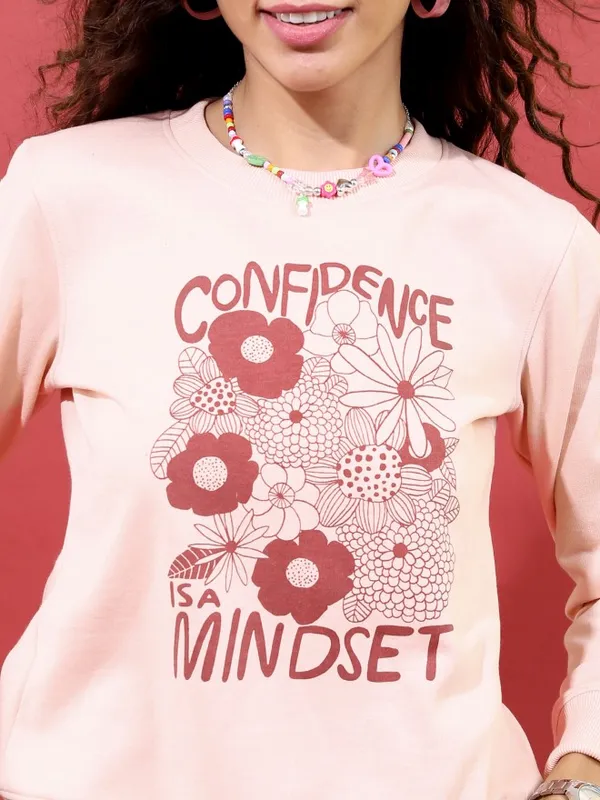  Tokyo Talkies Women Pink Printed Pullover Round Neck Sweatshirts