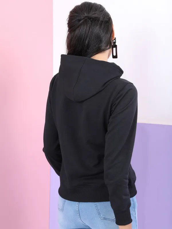  Tokyo Talkies Women Black Printed Pullover Hood Sweatshirts