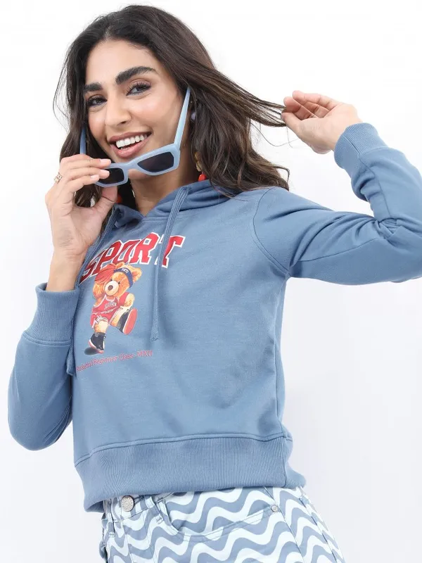  Ketch Women Blue Hood Sweatshirts