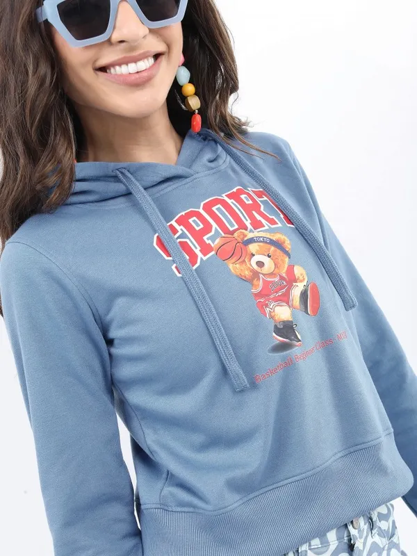  Ketch Women Blue Hood Sweatshirts