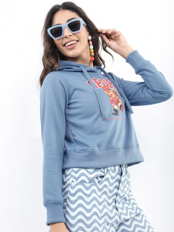  Ketch Women Blue Hood Sweatshirts