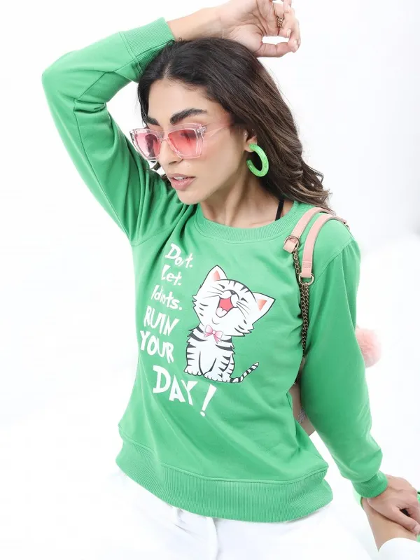  Ketch Women Green Round Neck Sweatshirts