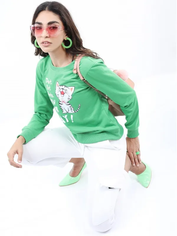 Ketch Women Green Round Neck Sweatshirts