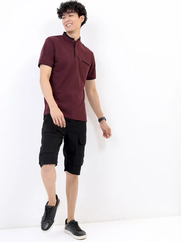  Highlander Men Maroon Solid Polo Collar Polo T-Shirts