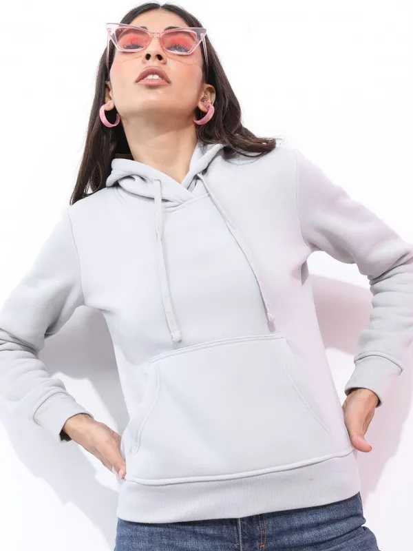  Ketch Women Grey Solid Pullover Hood Sweatshirts
