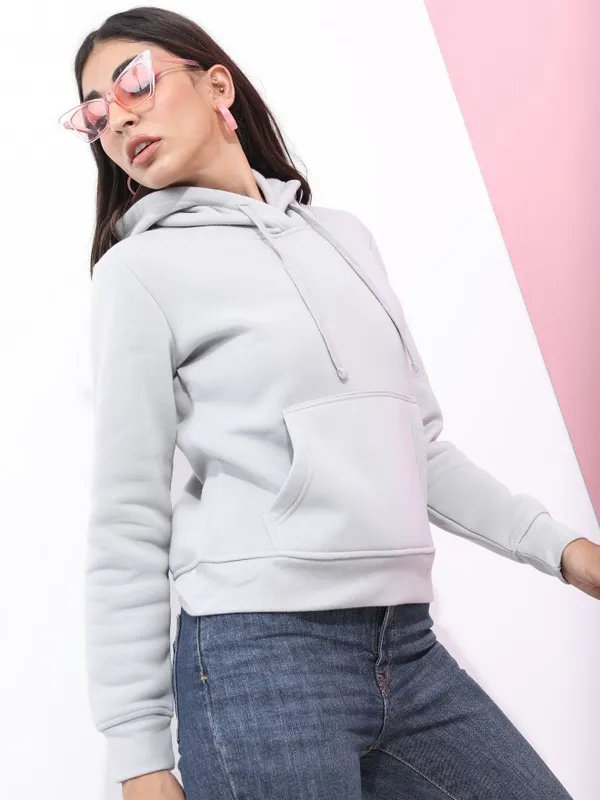  Ketch Women Grey Solid Pullover Hood Sweatshirts